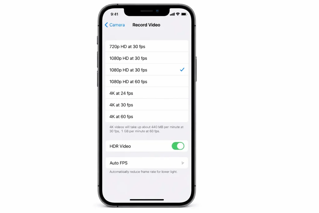 iphone camera video settings 4k vs 1080p to reduce video file size
