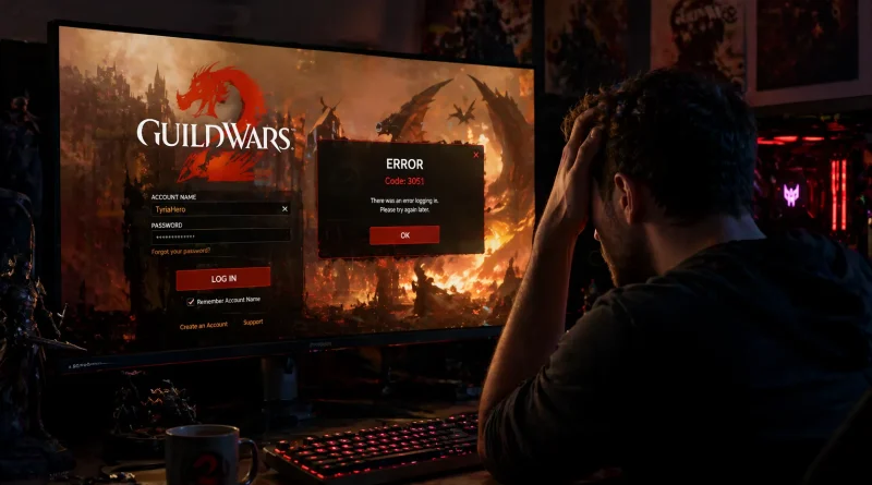 Guild Wars error code 3051 fix guide showing login failure screen in GW2