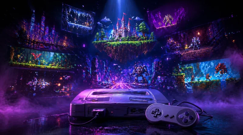 Ultimate Sega Genesis games collage with retro console aesthetic and modern neon gaming atmosphere