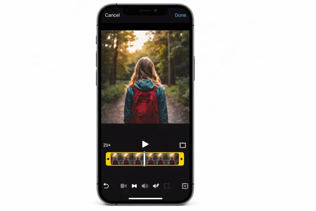trim video iphone photos app using timeline slider to reduce file size