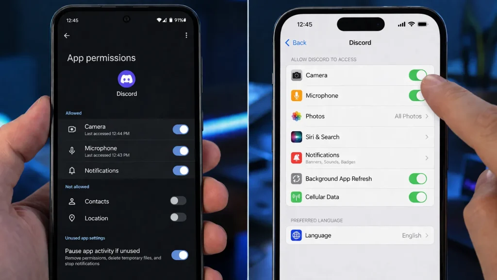 Enable Discord camera permission on mobile device