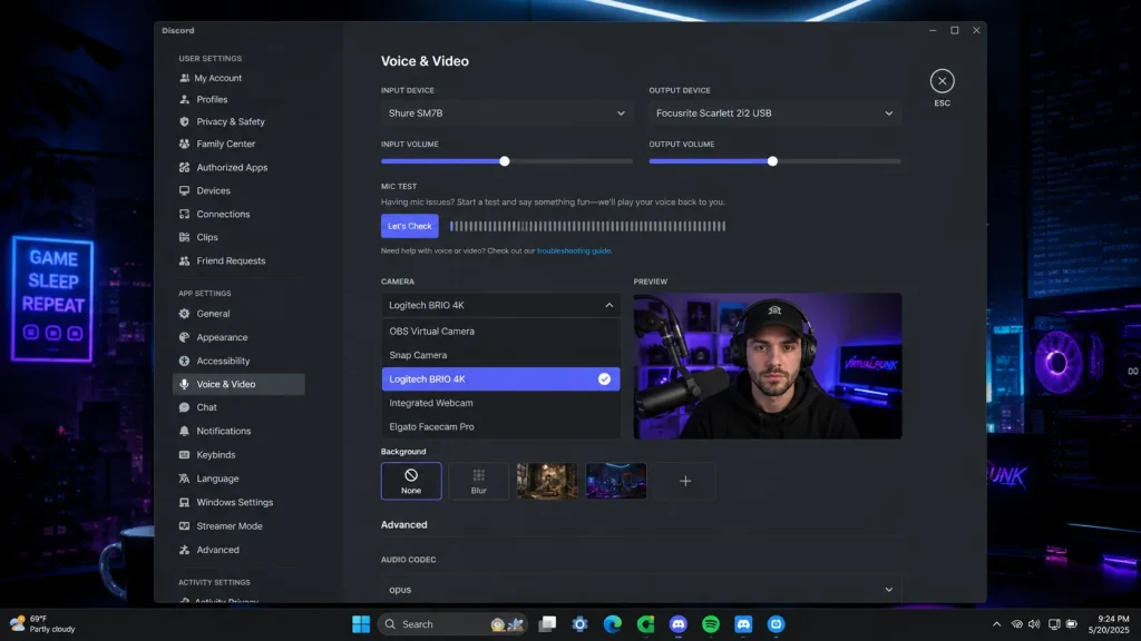 Selecting correct webcam in Discord voice and video settings