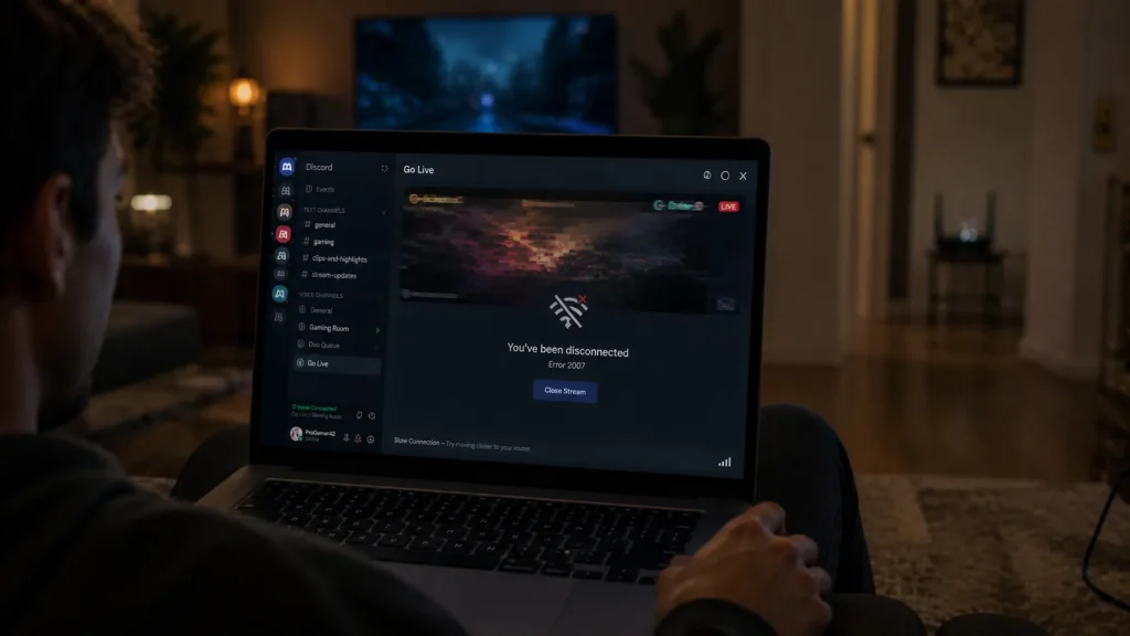 Discord stream disconnected error 2007 caused by unstable WiFi connection