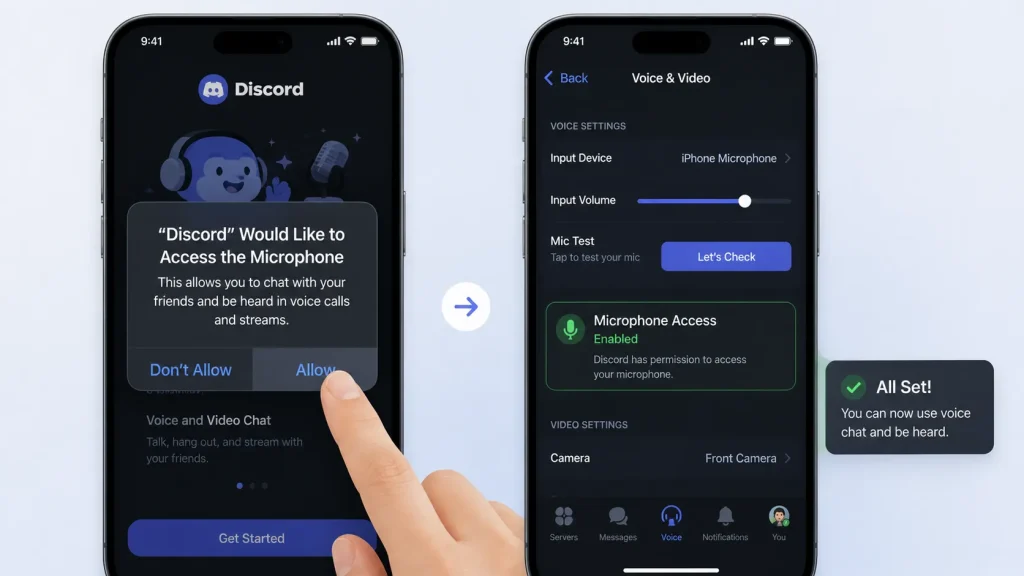 Enable microphone permission for Discord on mobile