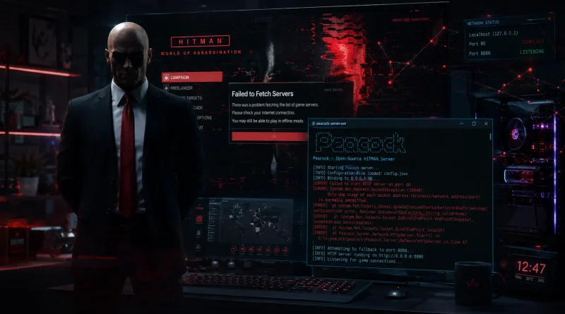 Agent 47 with Peacock server error failed to fetch servers on Hitman World of Assassination
