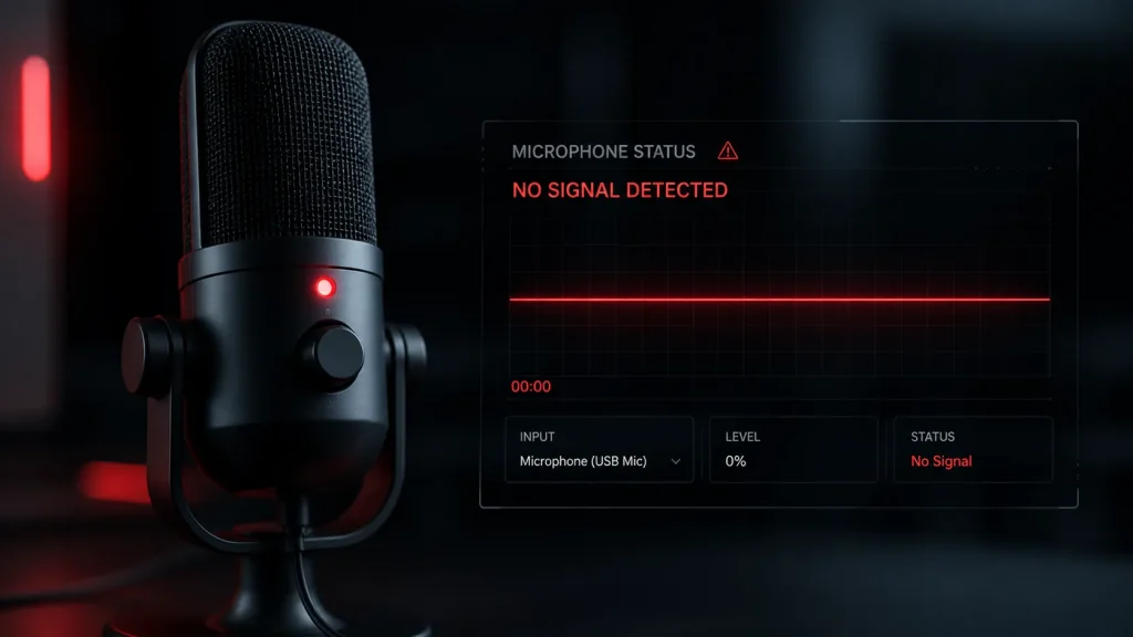 Microphone connected but no audio signal flatline