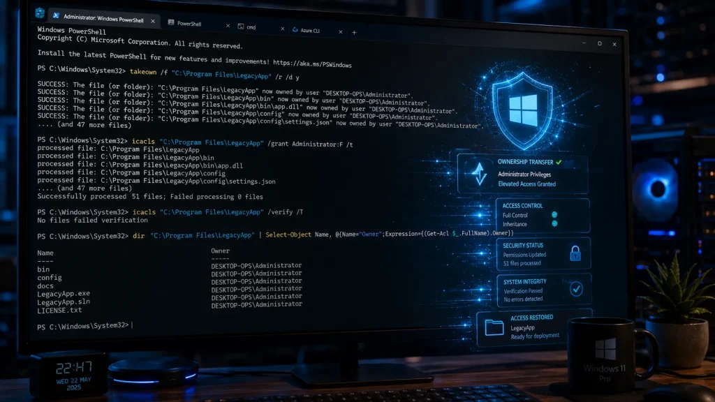 Using takeown and icacls commands to fix Windows permission errors