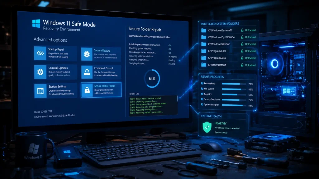 Windows Safe Mode used to repair protected folder permissions